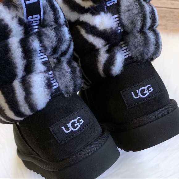 UGG Fluff Mini Quilted Zebra Black & White Boots - Picture 6 of 8